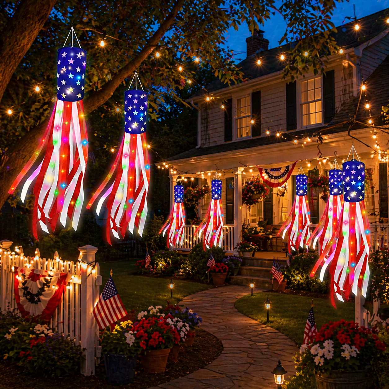 Patriotic LED American Flag Windsock – Weatherproof Garden Hanging Decor