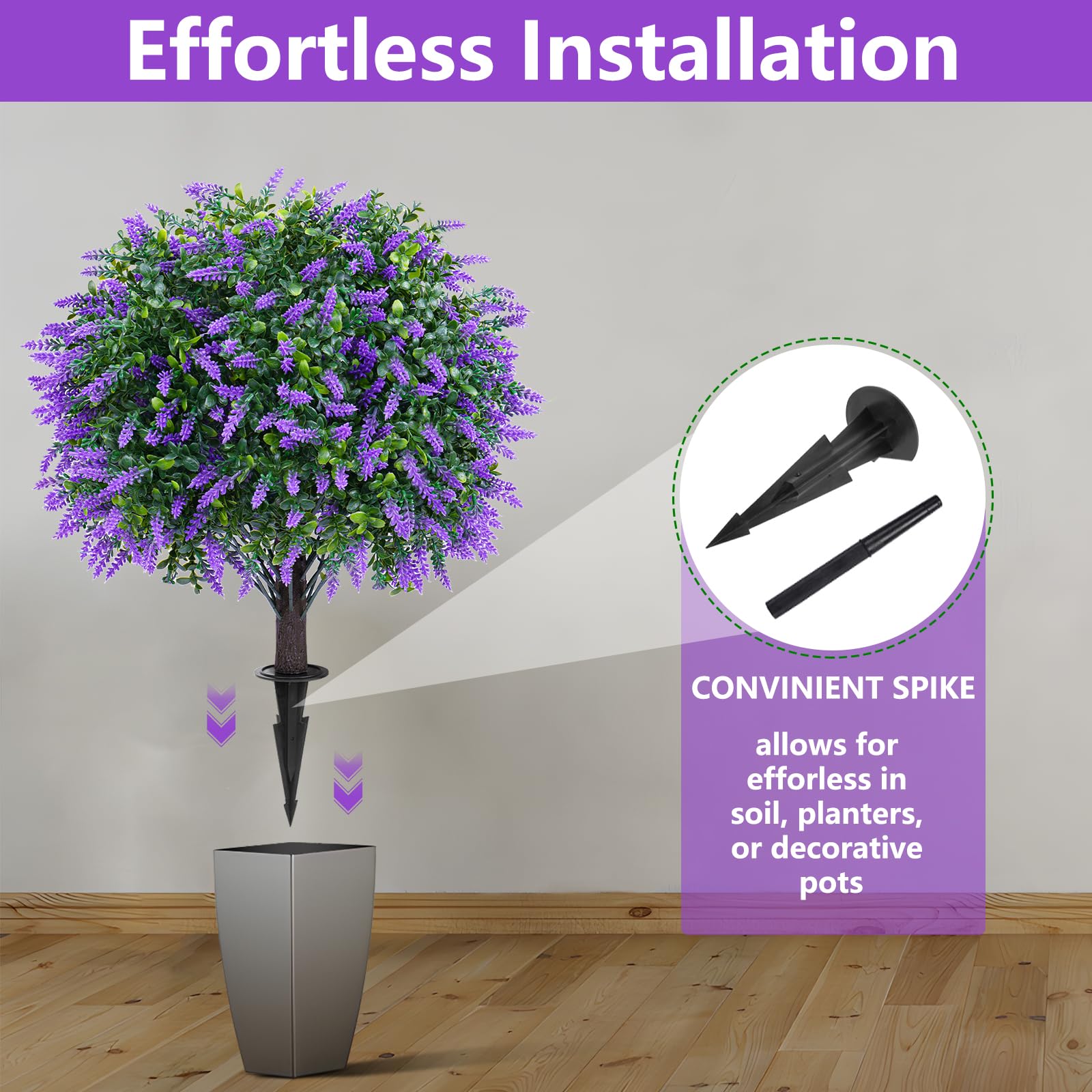 Artificial Lavender Topiary Ball Trees with Ground Spike