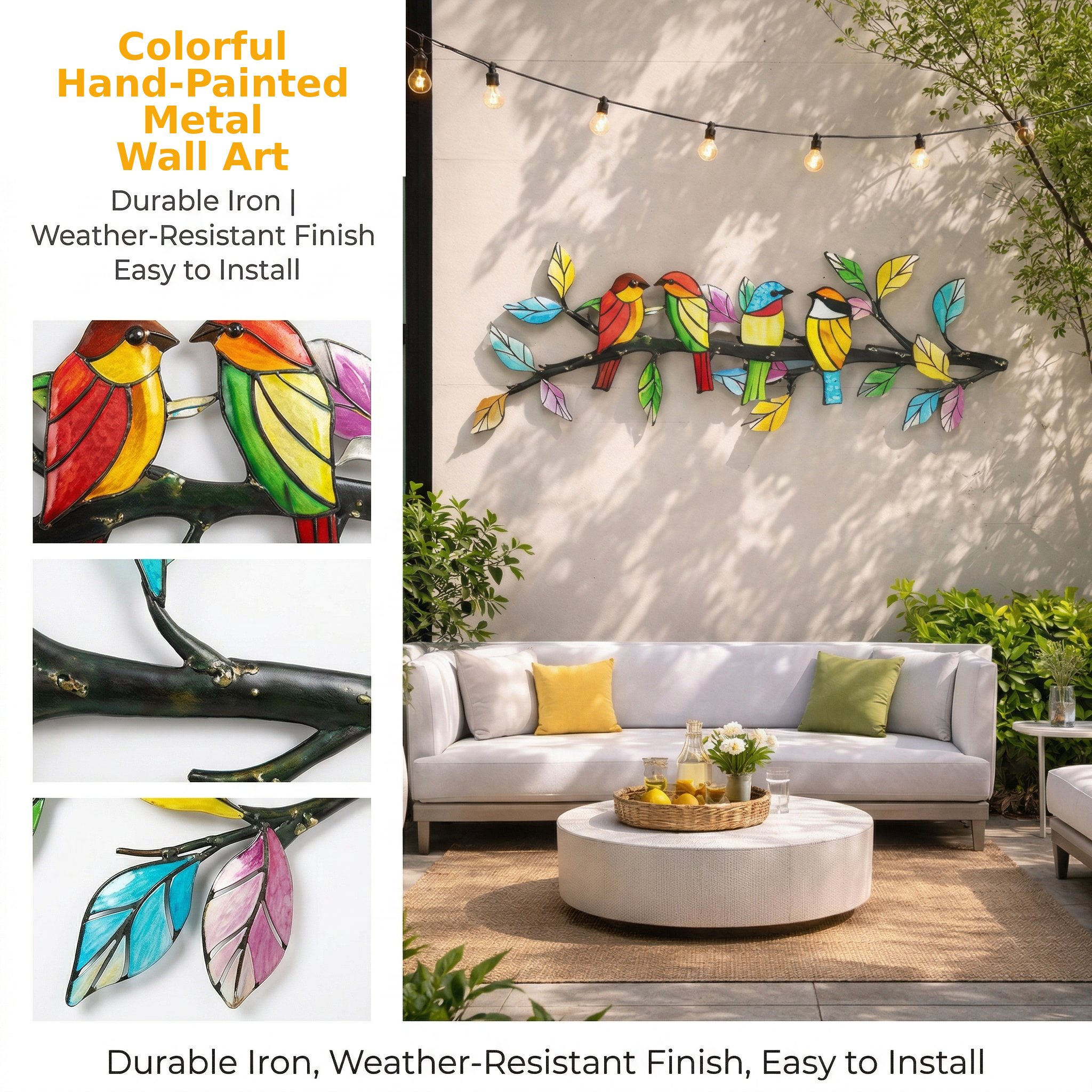 Lndoor And Outdoor Colorful Metal Bird Wall Decorations