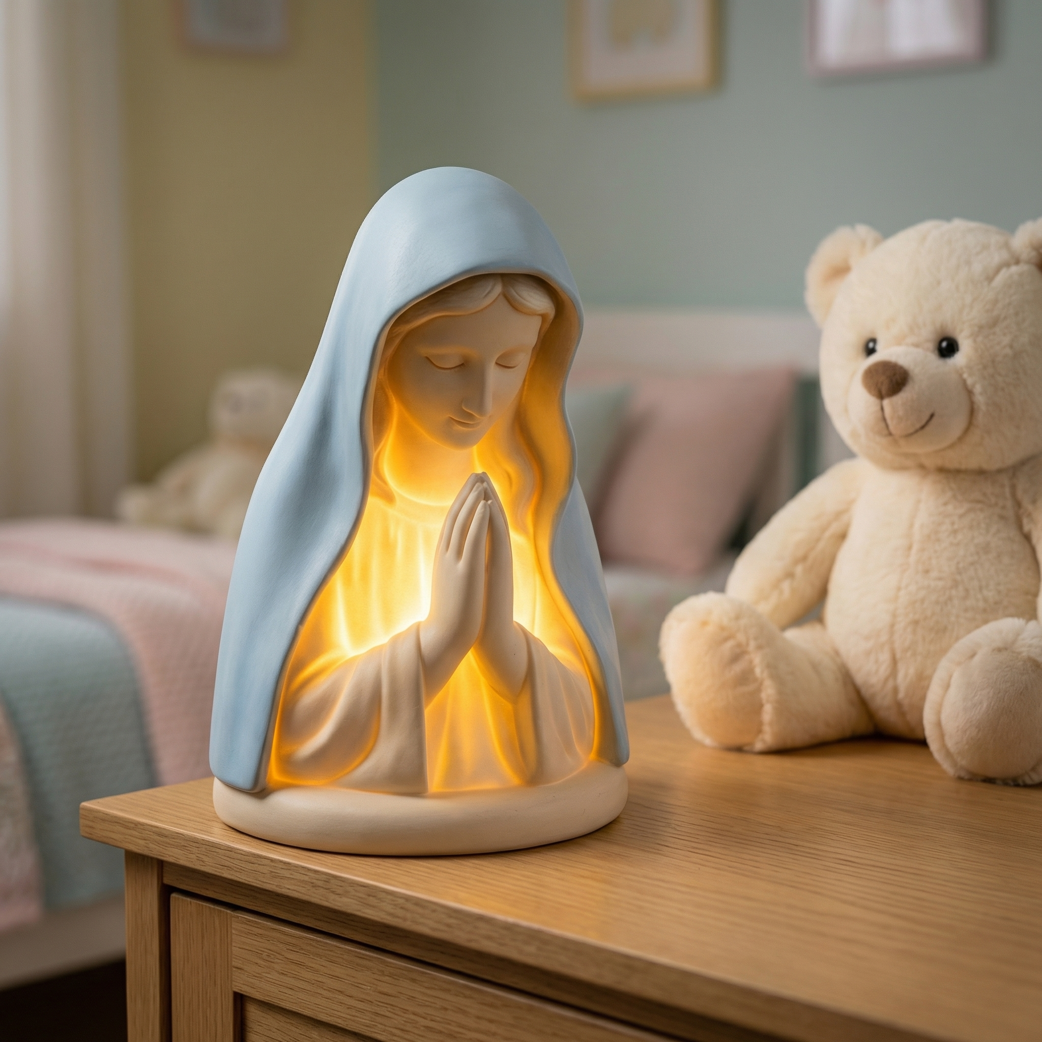 Virgin Mary Prayer Night Light – Battery-Operated Resin Religious Décor