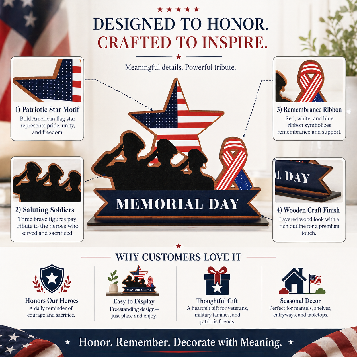 Memorial Day Patriotic MDF Tabletop Tribute Sign