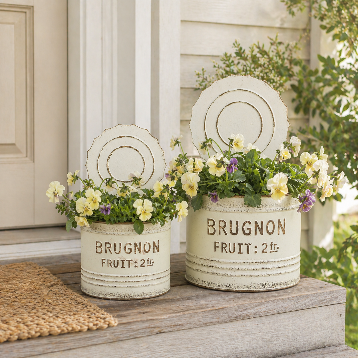 Vintage French Farmhouse Tin Can Planter