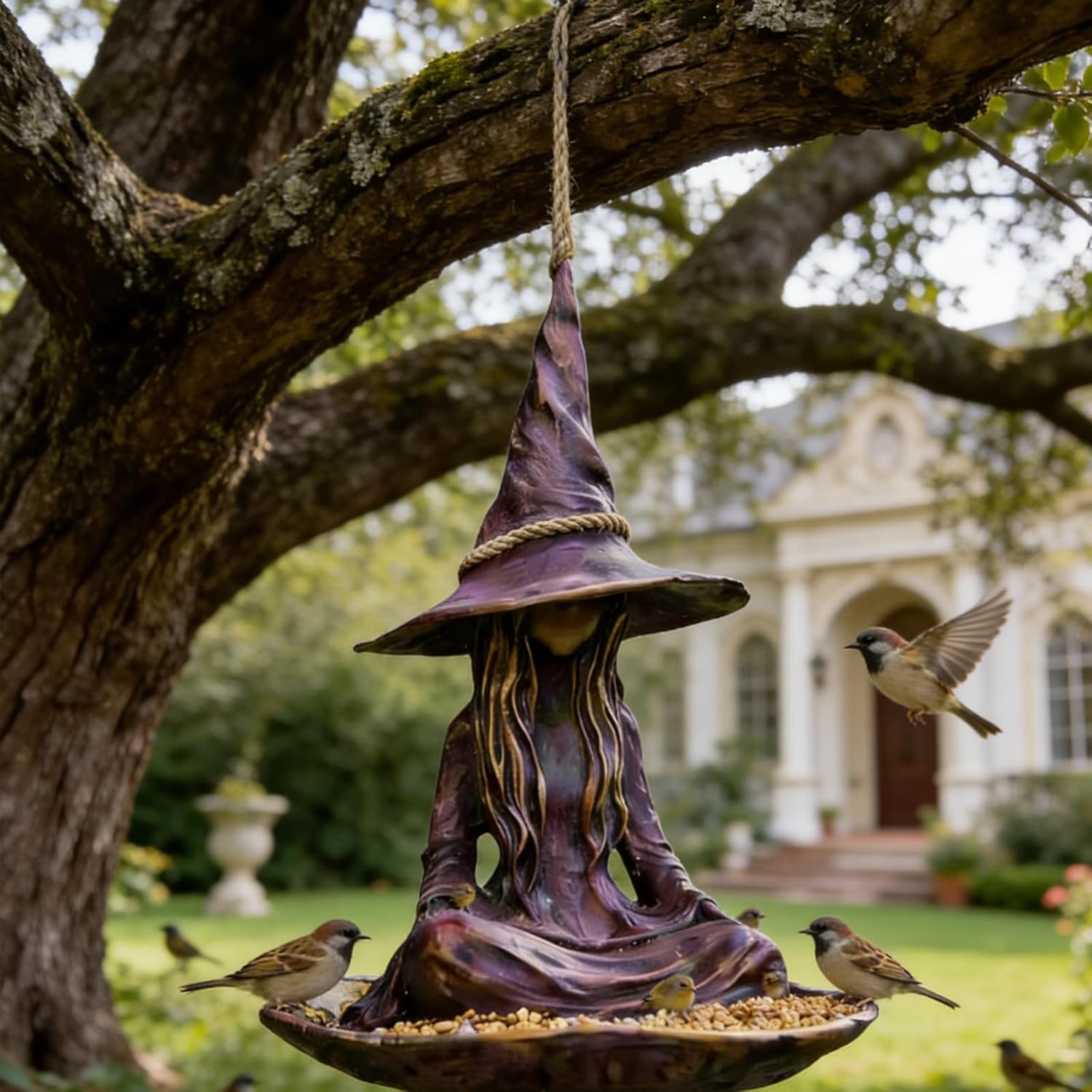 Meditating Witch Bird Feeder – Weather-Resistant Hanging Garden Decor for Bird Lovers