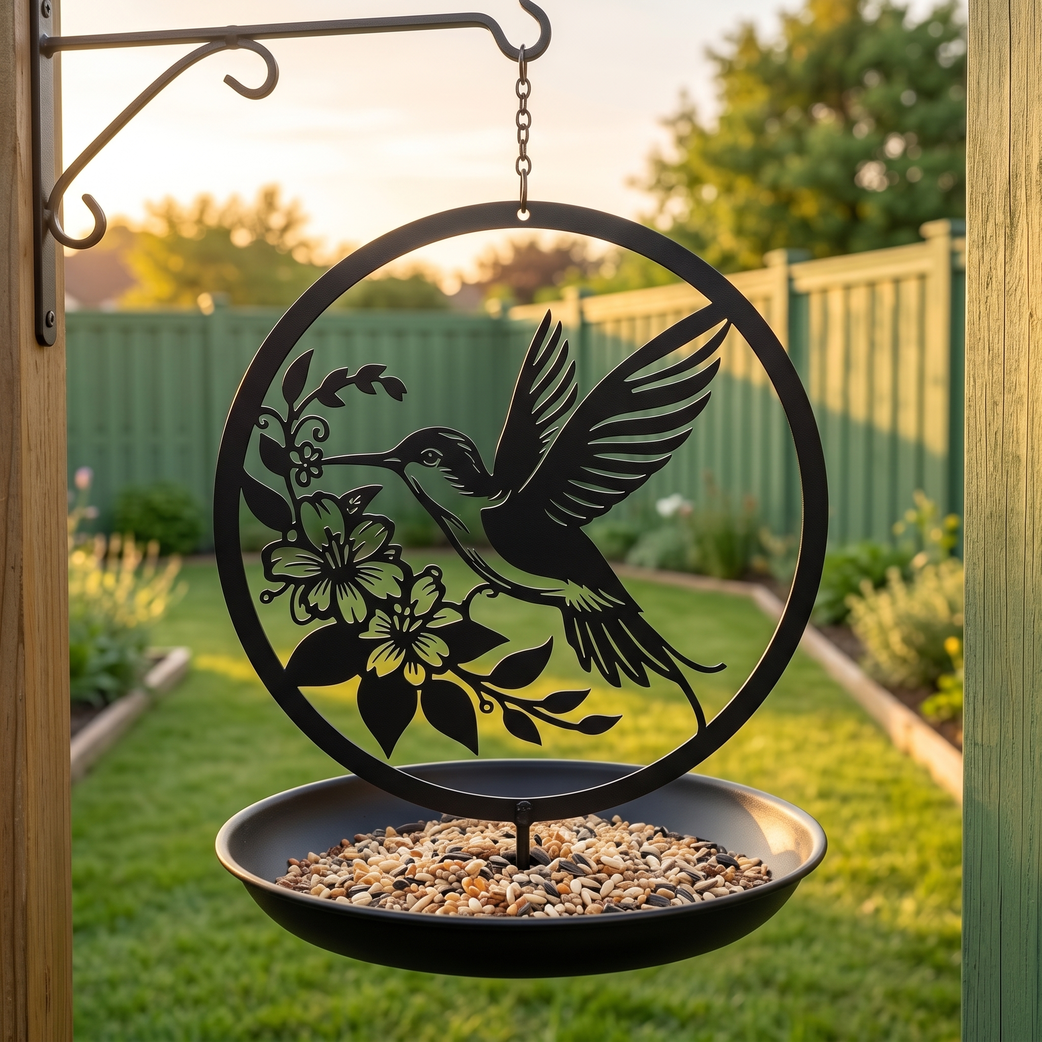 Hummingbird Metal Hanging Bird Feeder Garden Ornament
