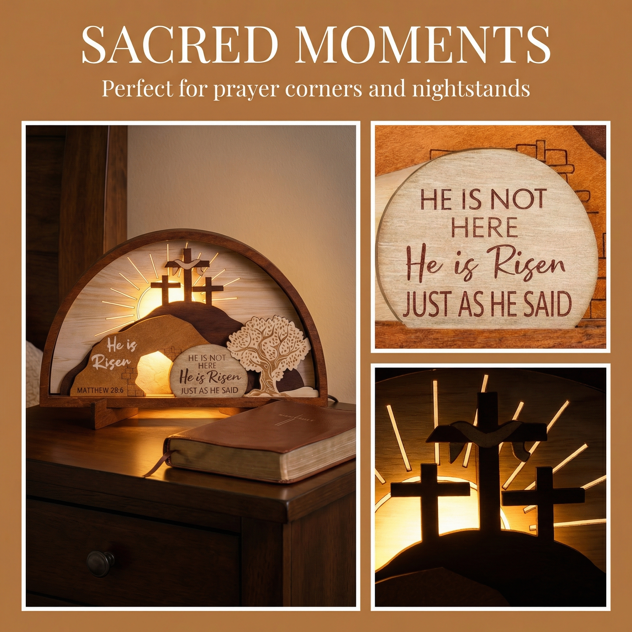 He Is Risen Wooden Resurrection Lamp