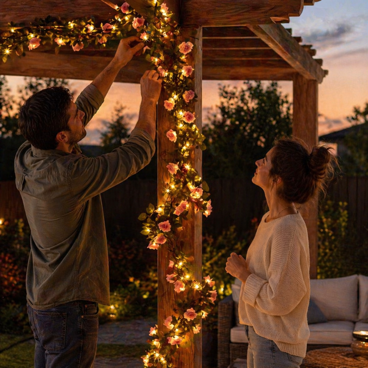 Solar LED Rose Vine Lights for Outdoor Garden Décor