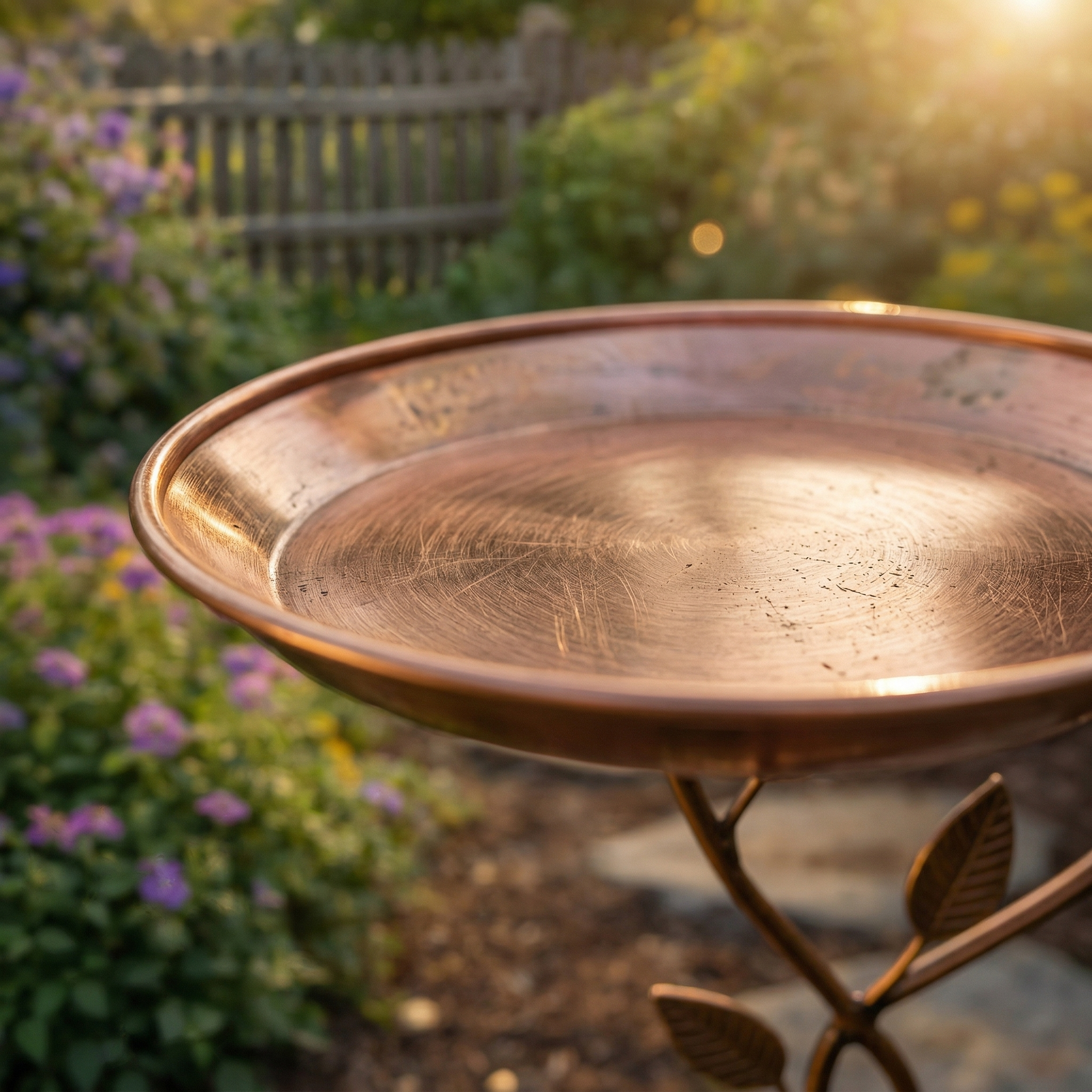 Copper Bird Bath & Feeder Stake with Hummingbird Design