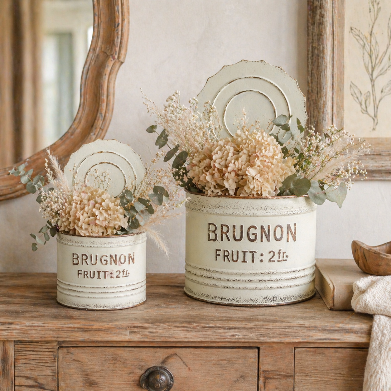 Vintage French Farmhouse Tin Can Planter