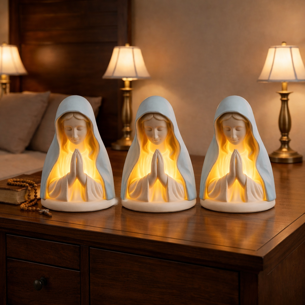Virgin Mary Prayer Night Light – Battery-Operated Resin Religious Décor