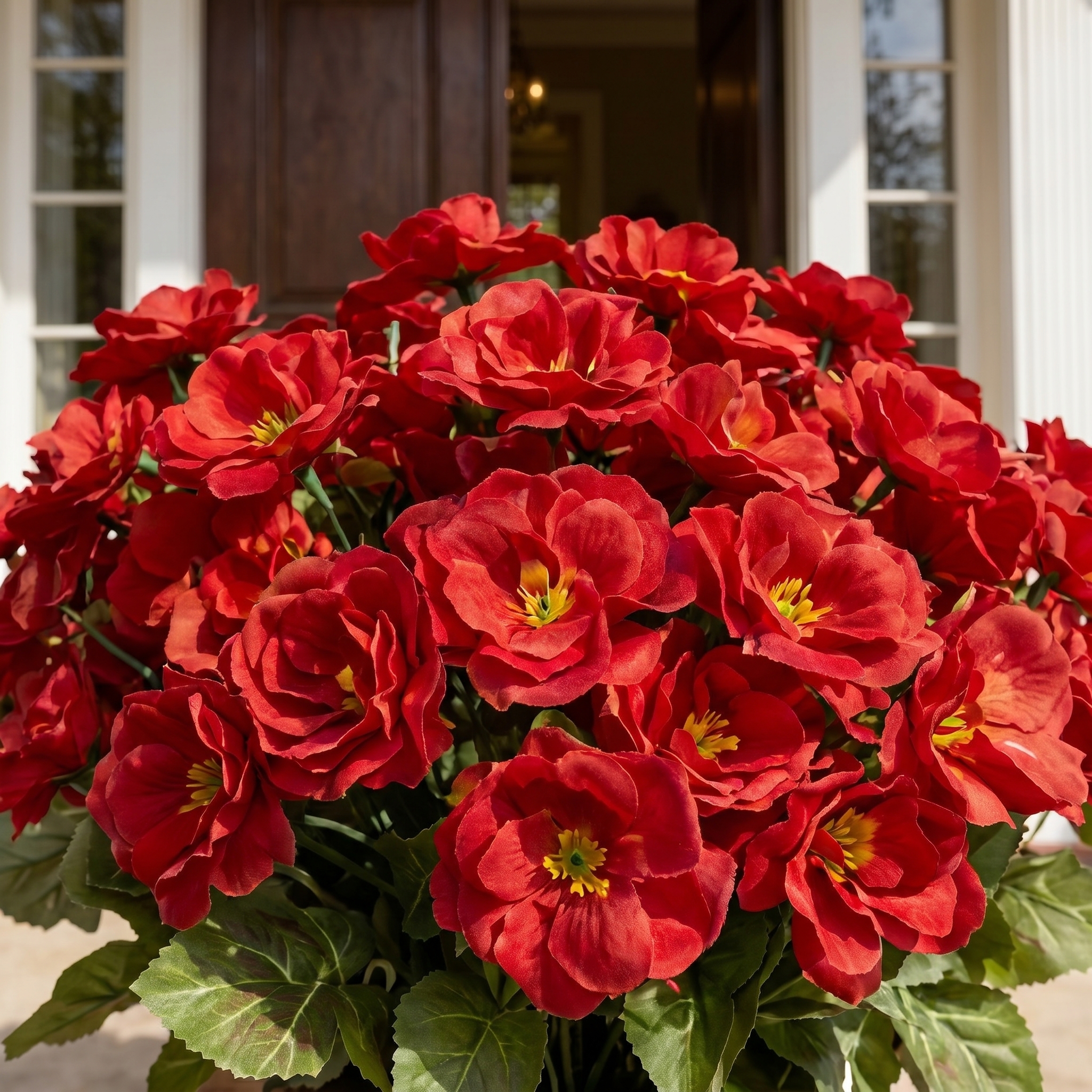 Classic Heritage Red Begonias: Premium Faux Silk Flowers for Elegant Window Boxes & Patio Urns