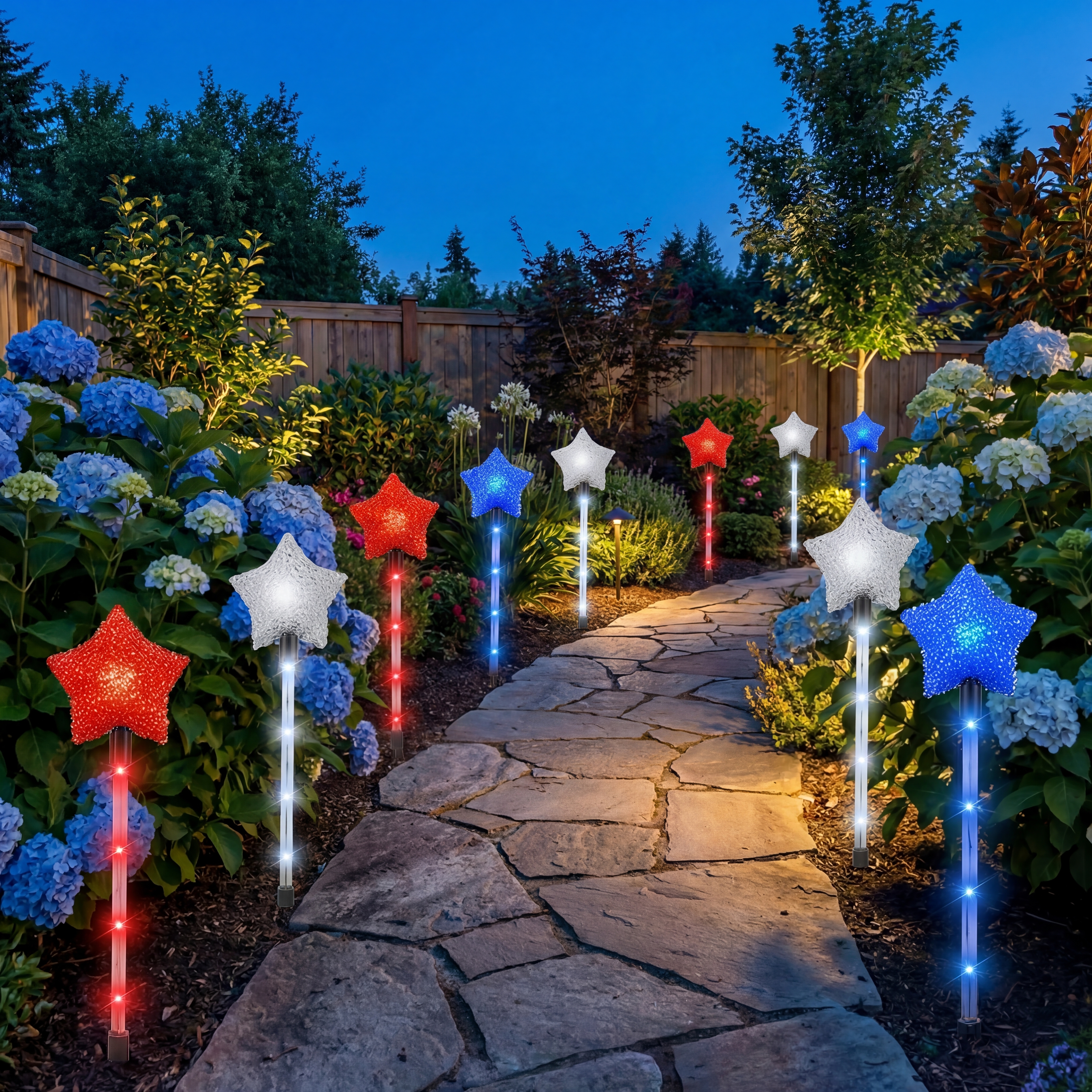 Solar Patriotic Star Stake Lights for Yard & Garden, Set of 9