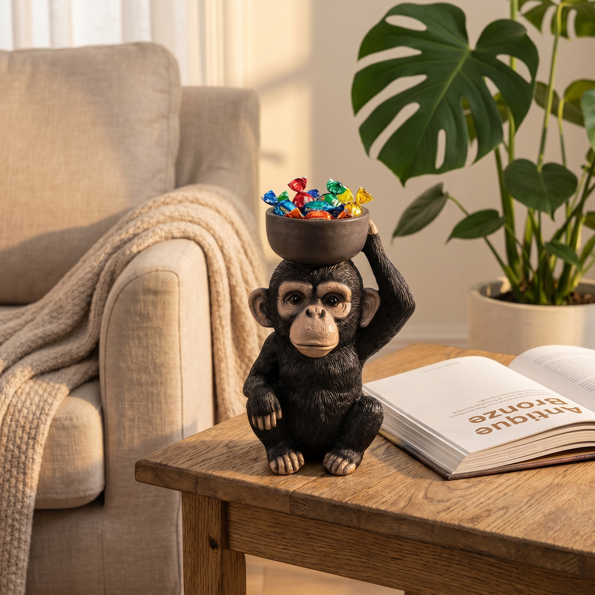 Chimpanzee Trinket Dish & Decorative Statue – Versatile Home Organiser for Jewellery & Keys