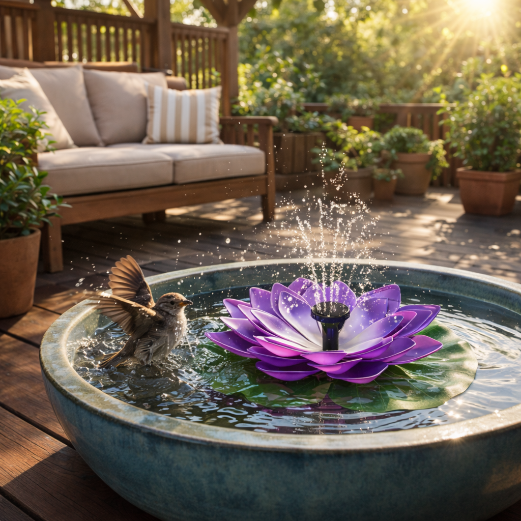 Solar Lotus Bird Bath Fountain