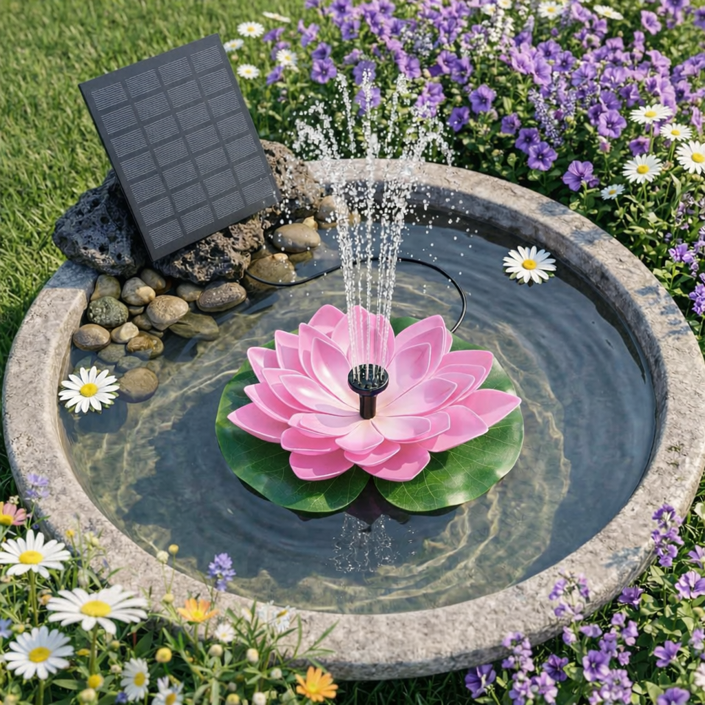 Solar Lotus Bird Bath Fountain