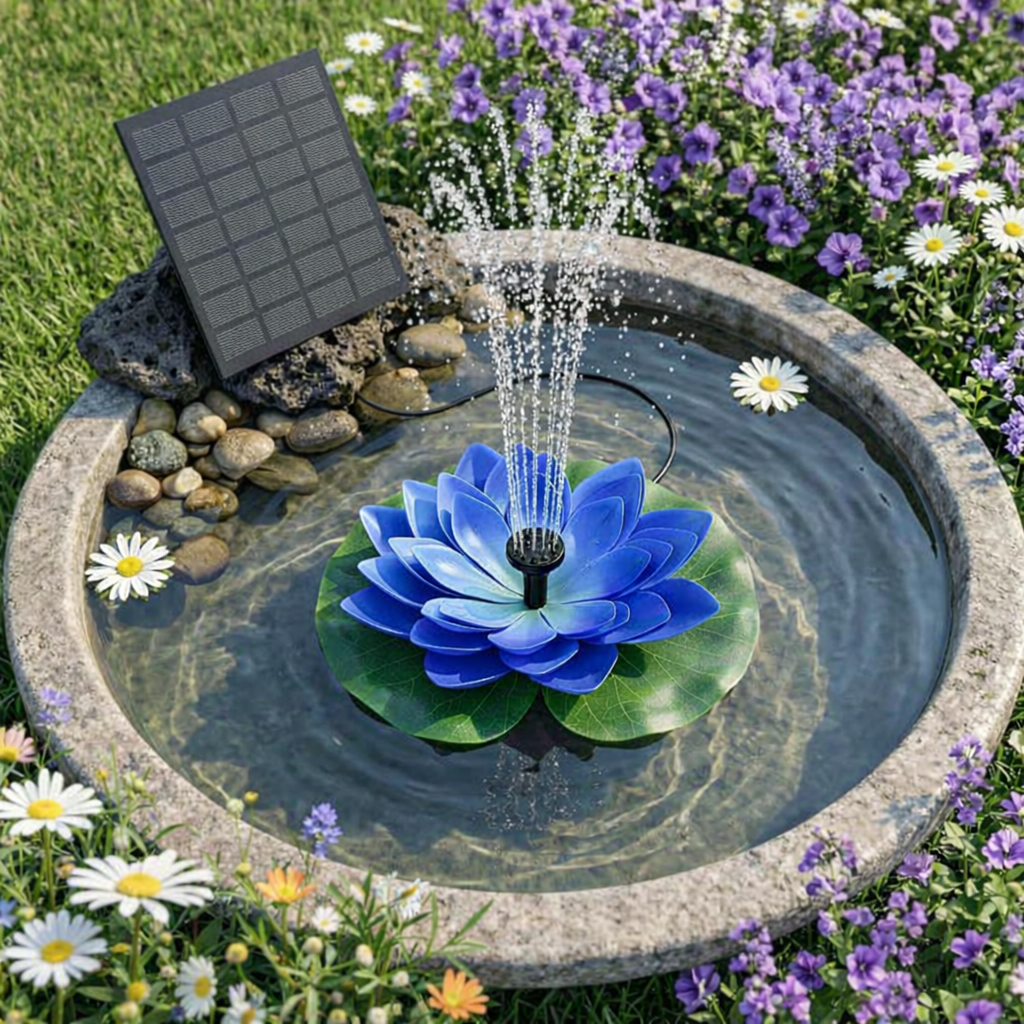 Solar Lotus Bird Bath Fountain
