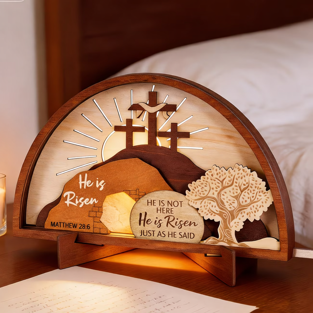 He Is Risen Wooden Resurrection Lamp