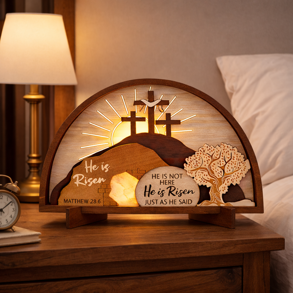 He Is Risen Wooden Resurrection Lamp