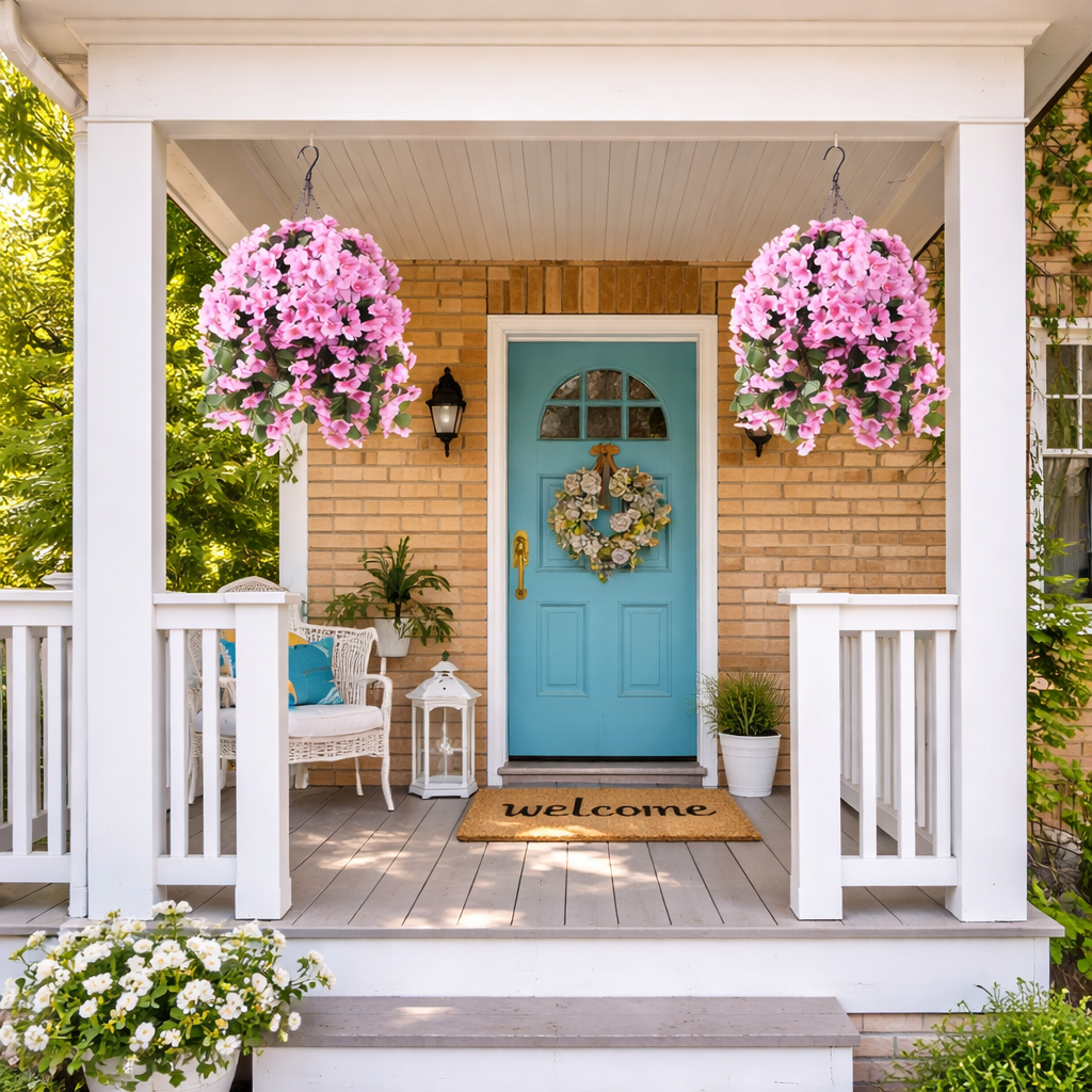 Artificial Hanging Begonia Basket for Porch & Garden