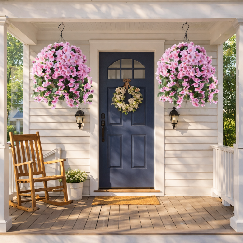 Artificial Hanging Begonia Basket for Porch & Garden