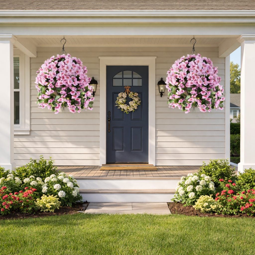 Artificial Hanging Begonia Basket for Porch & Garden