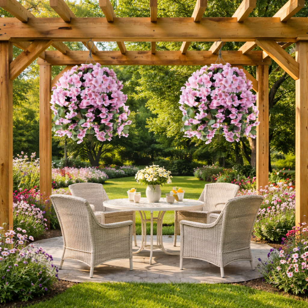 Artificial Hanging Begonia Basket for Porch & Garden