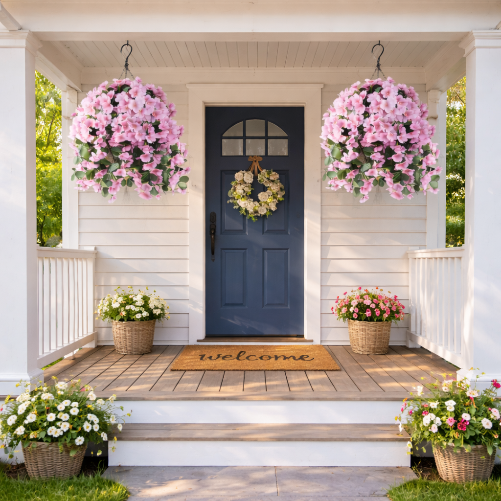 Artificial Hanging Begonia Basket for Porch & Garden