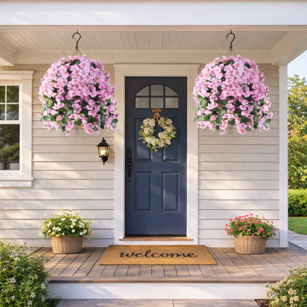Artificial Hanging Begonia Basket for Porch & Garden