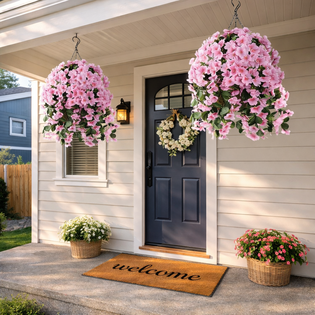 Artificial Hanging Begonia Basket for Porch & Garden