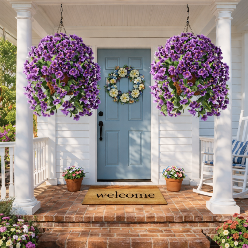 Artificial Begonia Hanging Basket for Porch & Garden (UV-Resistant)