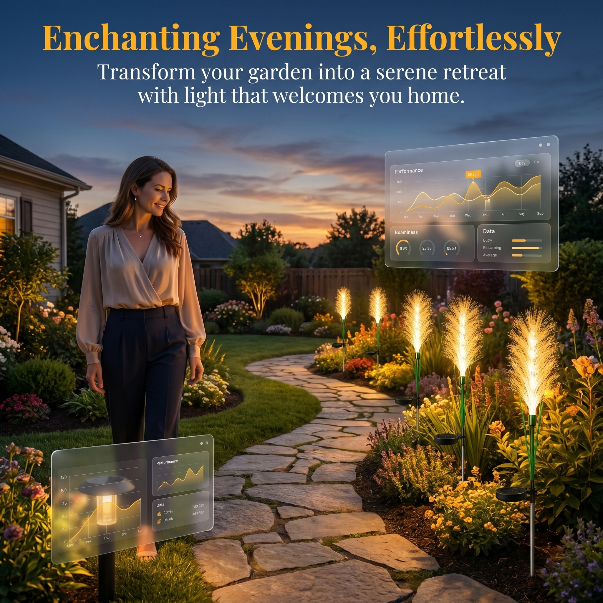 Solar-Powered Single-Head Fabric Reed Garden Light