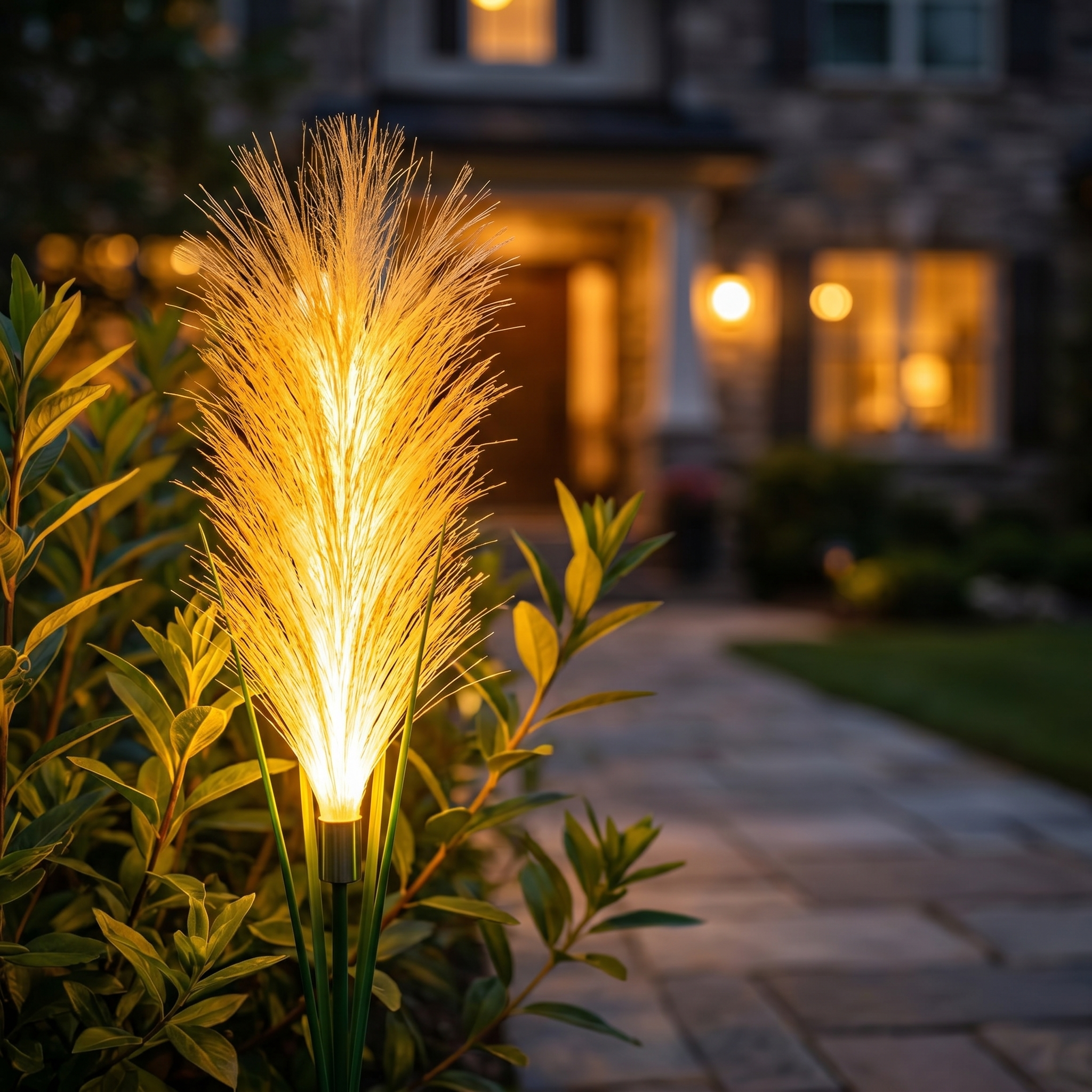 Solar-Powered Single-Head Fabric Reed Garden Light