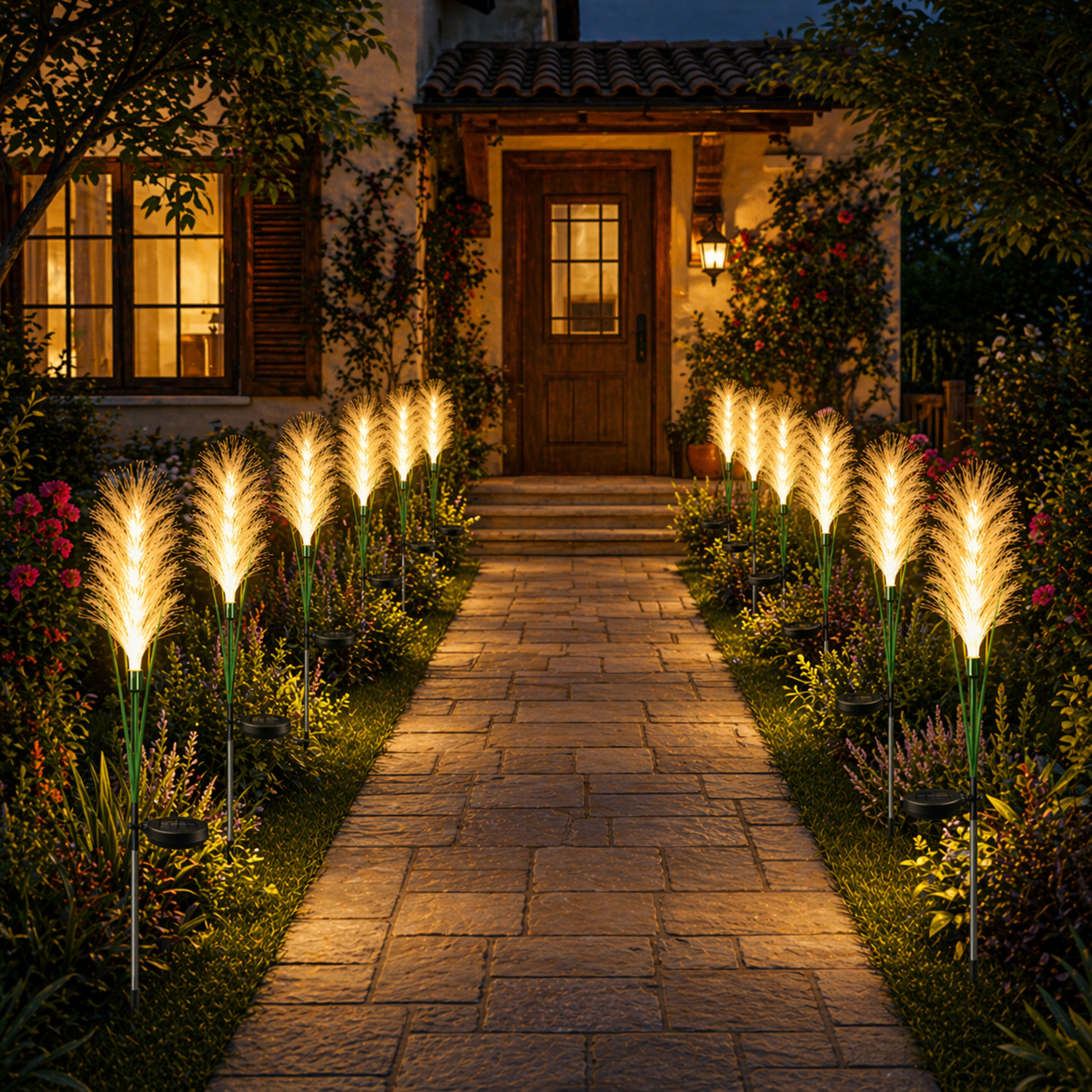 Solar-Powered Single-Head Fabric Reed Garden Light
