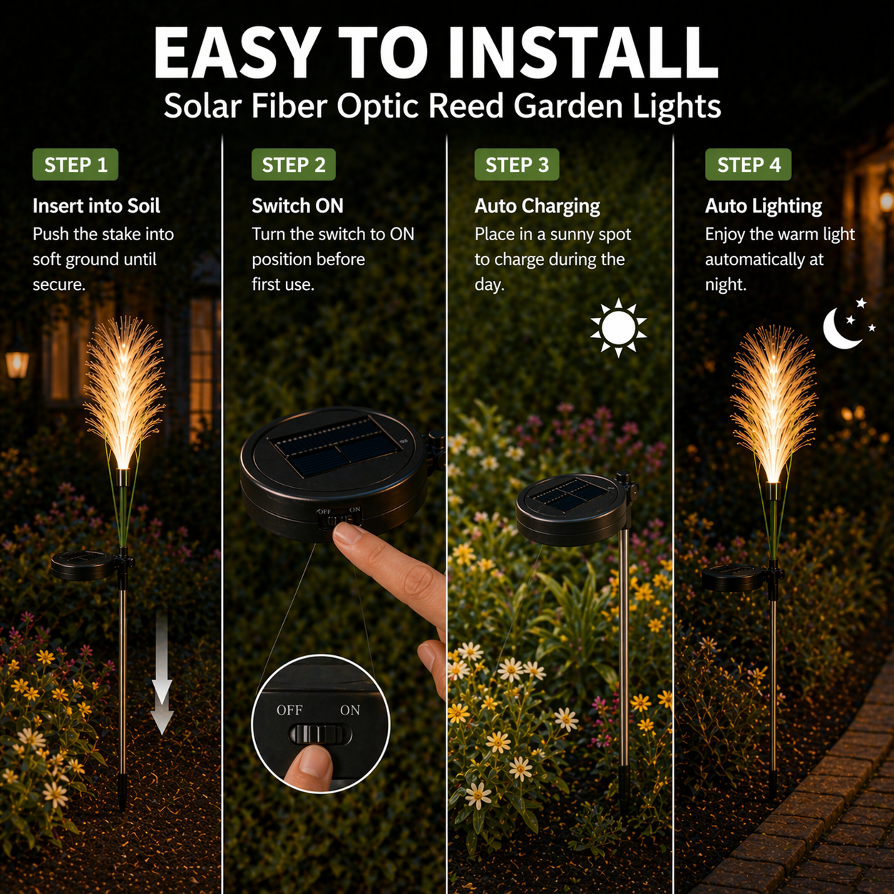 Solar-Powered Single-Head Fabric Reed Garden Light
