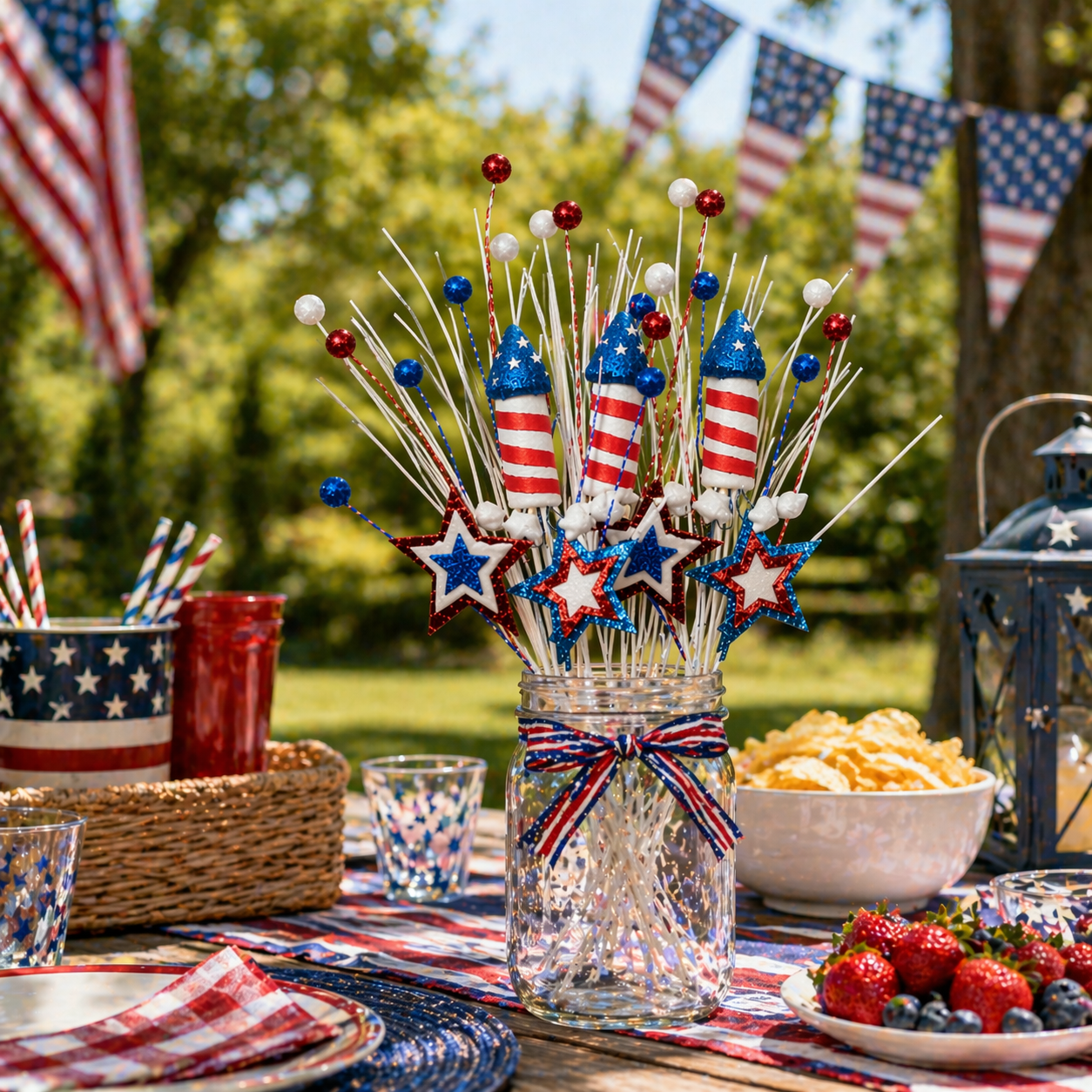 Patriotic Firework Vase Picks Decor Set
