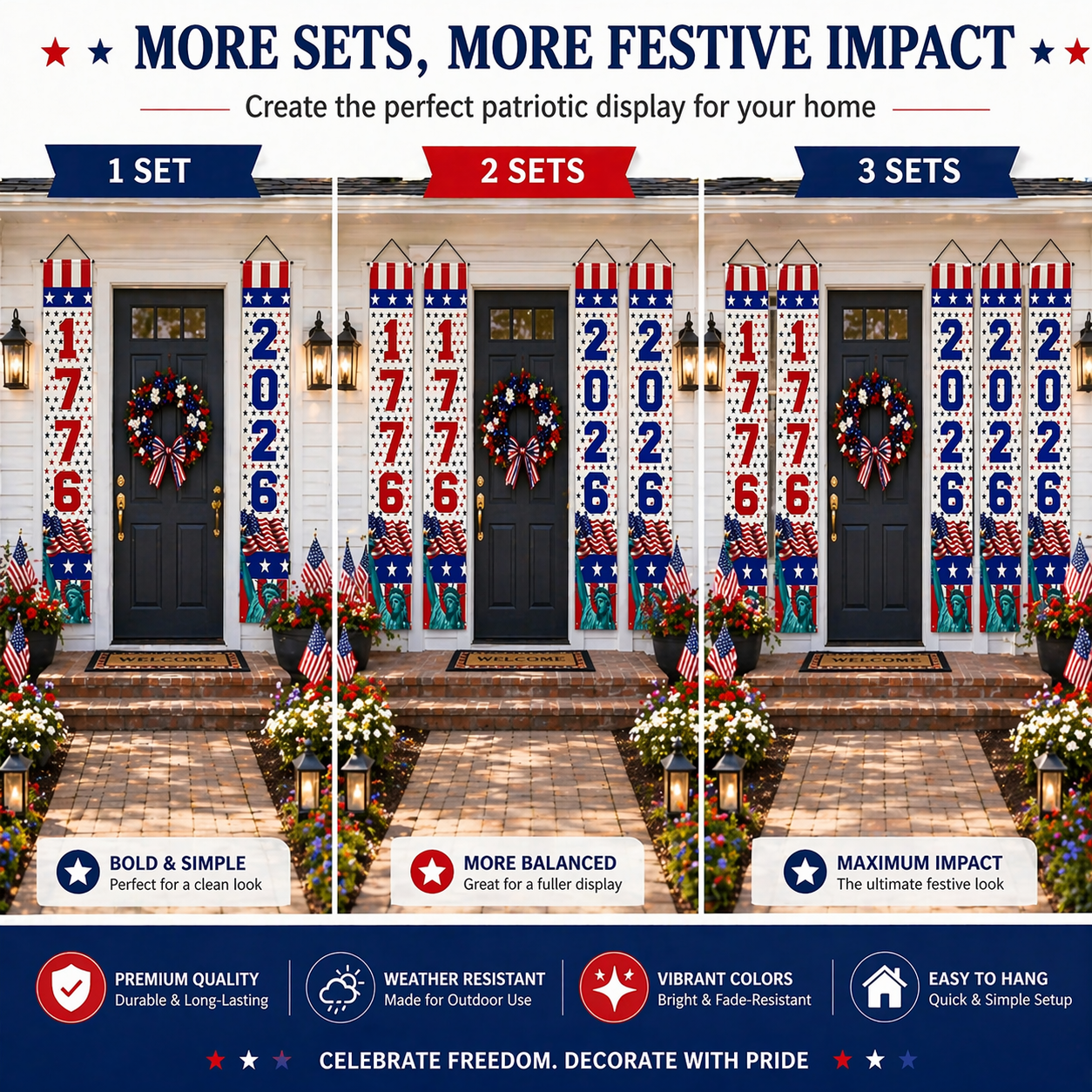 Patriotic Vertical Door Banners Set – 1776 & 2026 Decor
