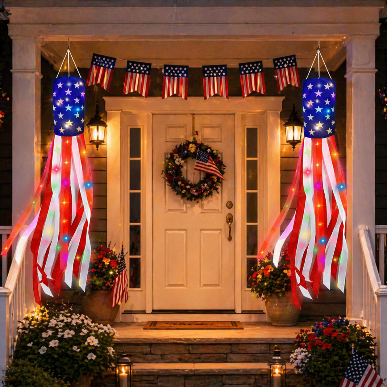 Patriotic LED American Flag Windsock – Weatherproof Garden Hanging Decor