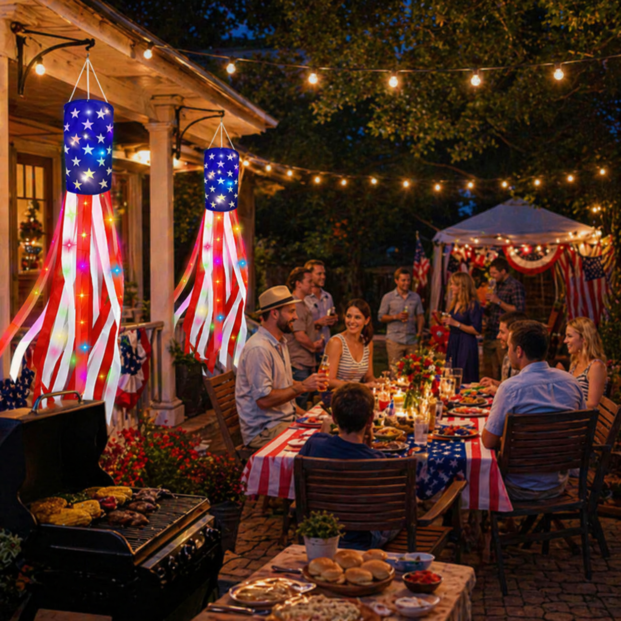 Patriotic LED American Flag Windsock – Weatherproof Garden Hanging Decor