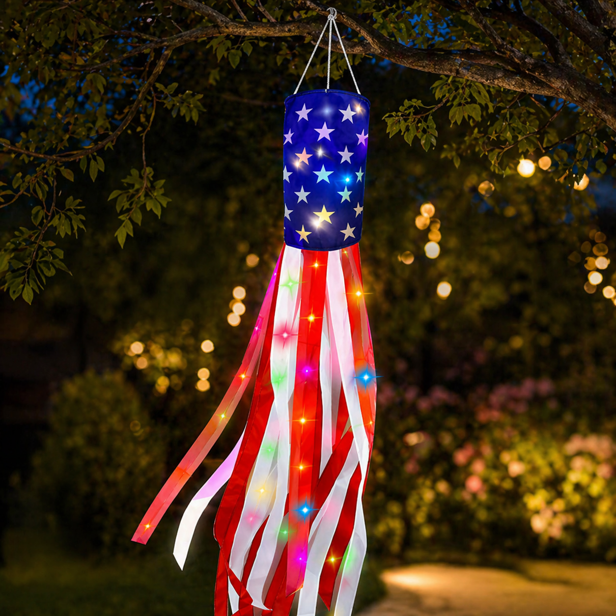 Patriotic LED American Flag Windsock – Weatherproof Garden Hanging Decor