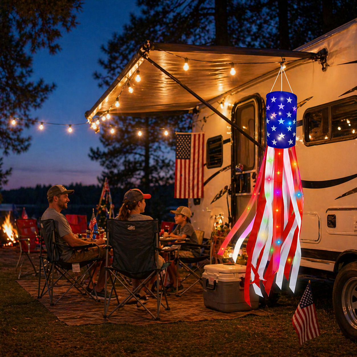 Patriotic LED American Flag Windsock – Weatherproof Garden Hanging Decor