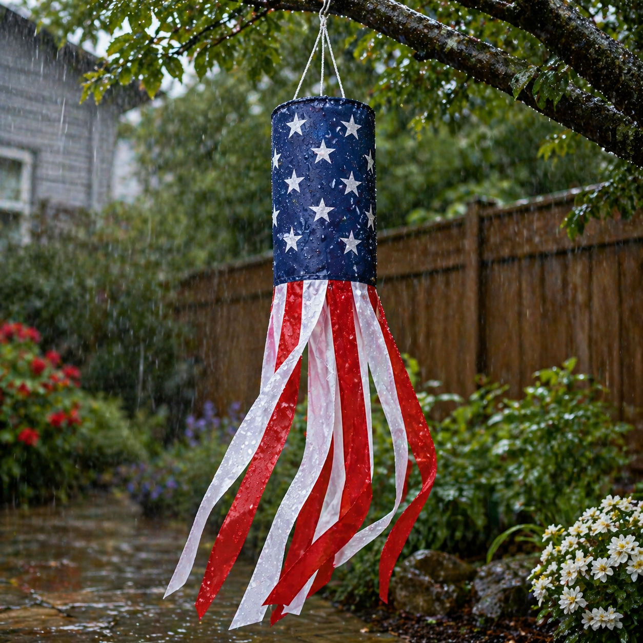 Patriotic LED American Flag Windsock – Weatherproof Garden Hanging Decor