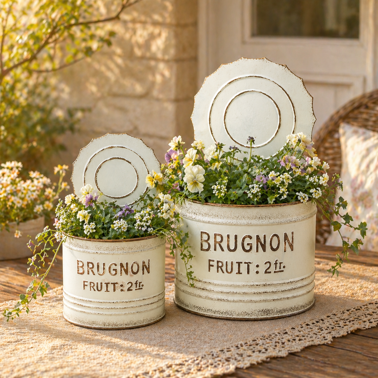 Vintage French Farmhouse Tin Can Planter