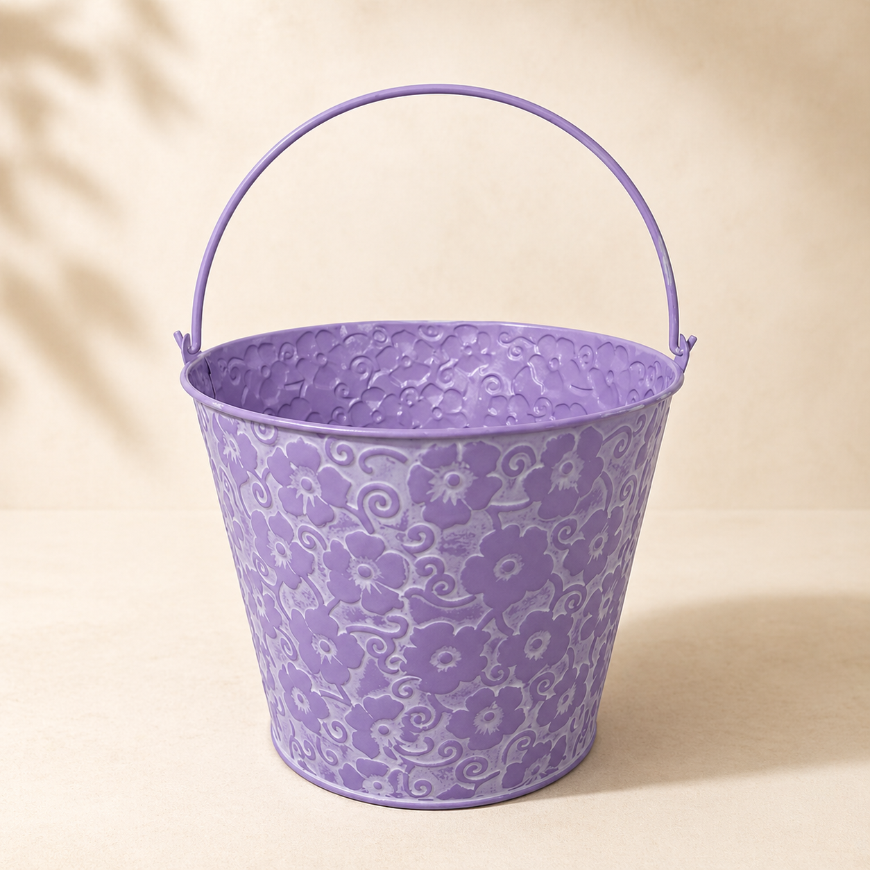 Vintage Floral Embossed Metal Bucket Planter