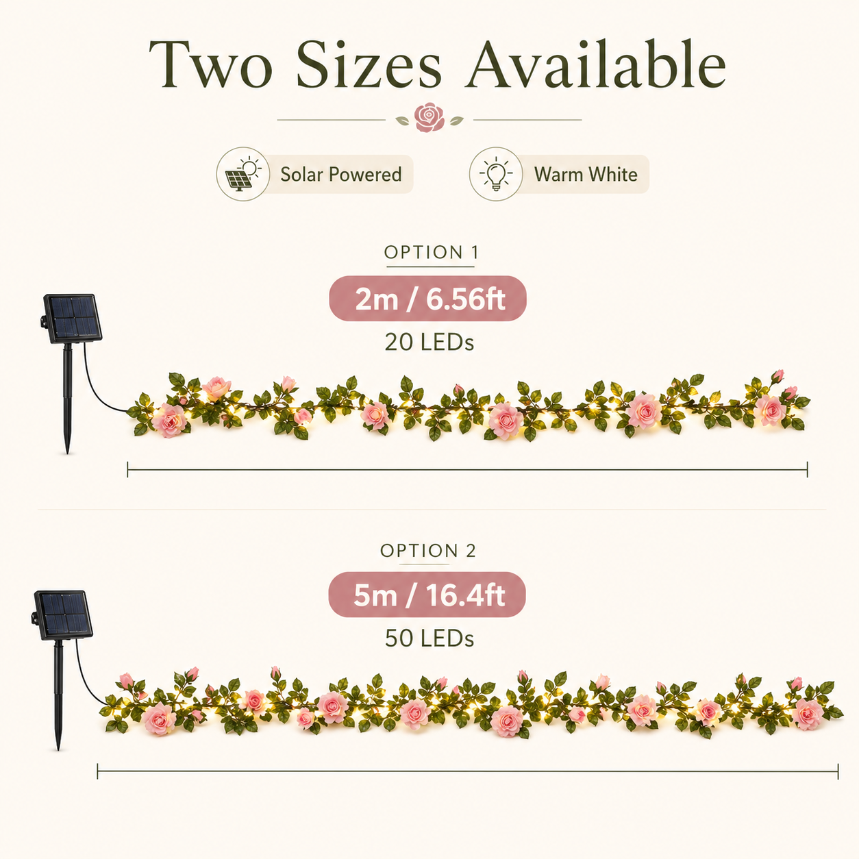 Solar LED Rose Vine Lights for Outdoor Garden Décor