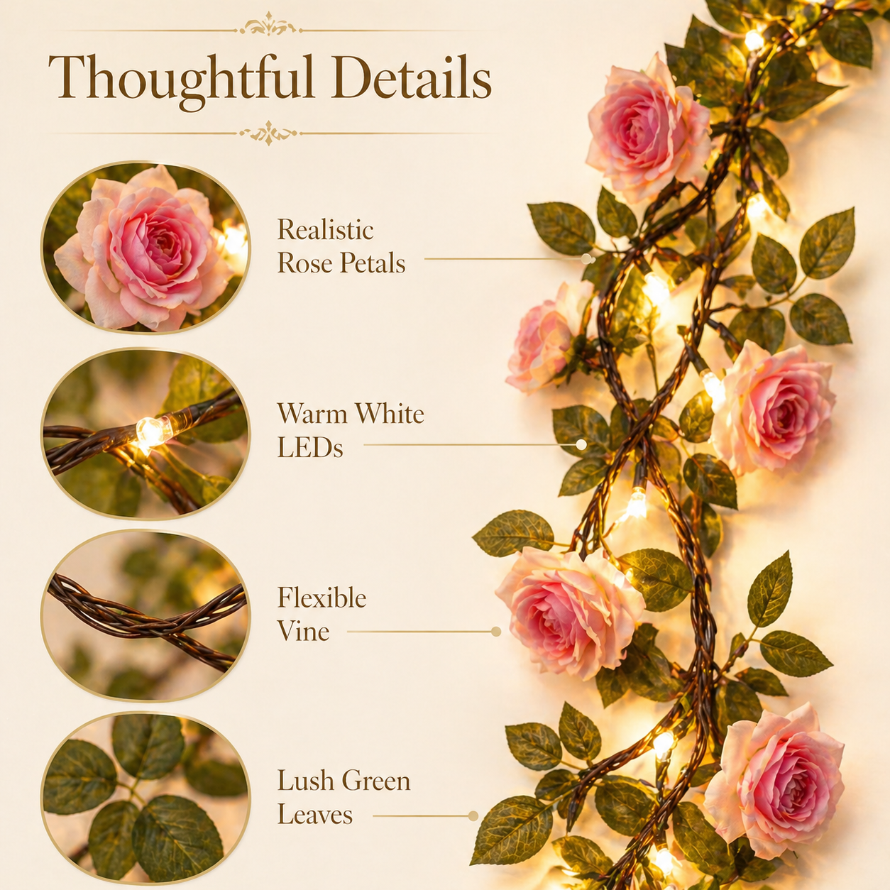 Solar LED Rose Vine Lights for Outdoor Garden Décor
