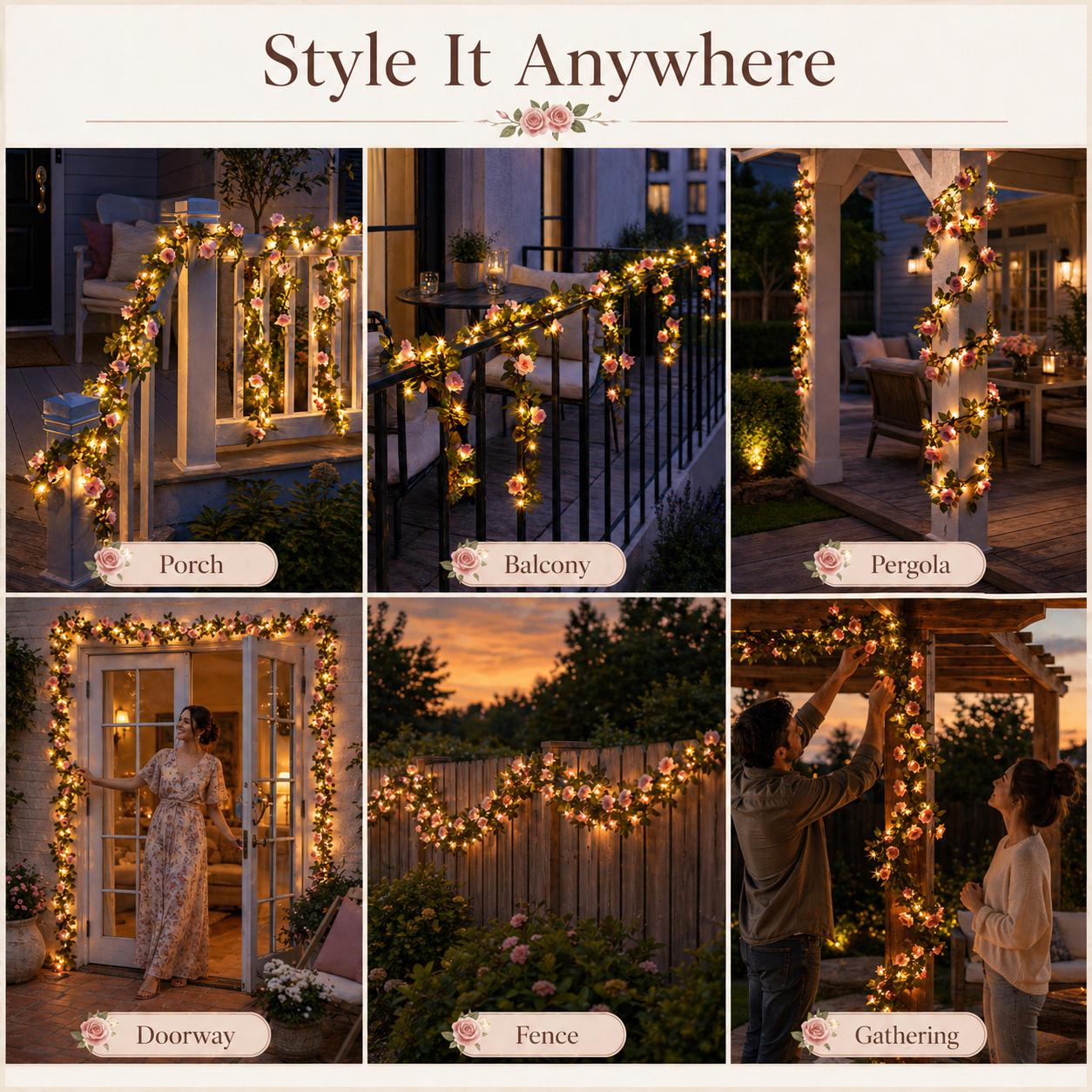 Solar LED Rose Vine Lights for Outdoor Garden Décor