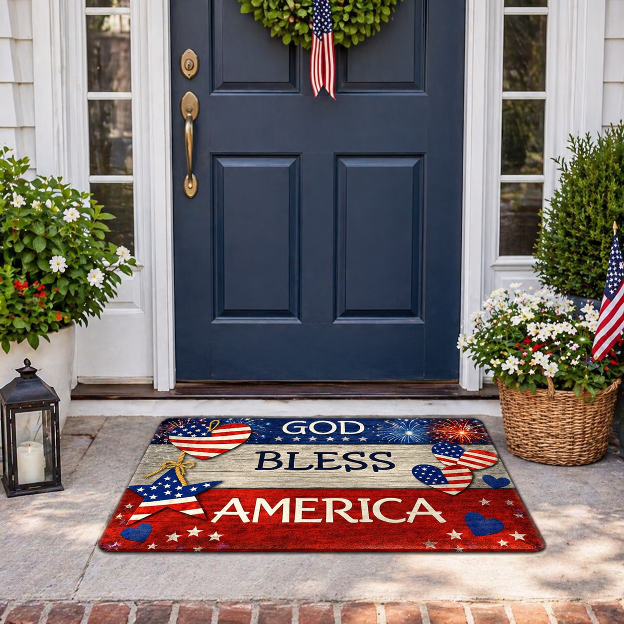 God Bless America Patriotic Diatom Mud Doormat – America 250th Front Door Décor
