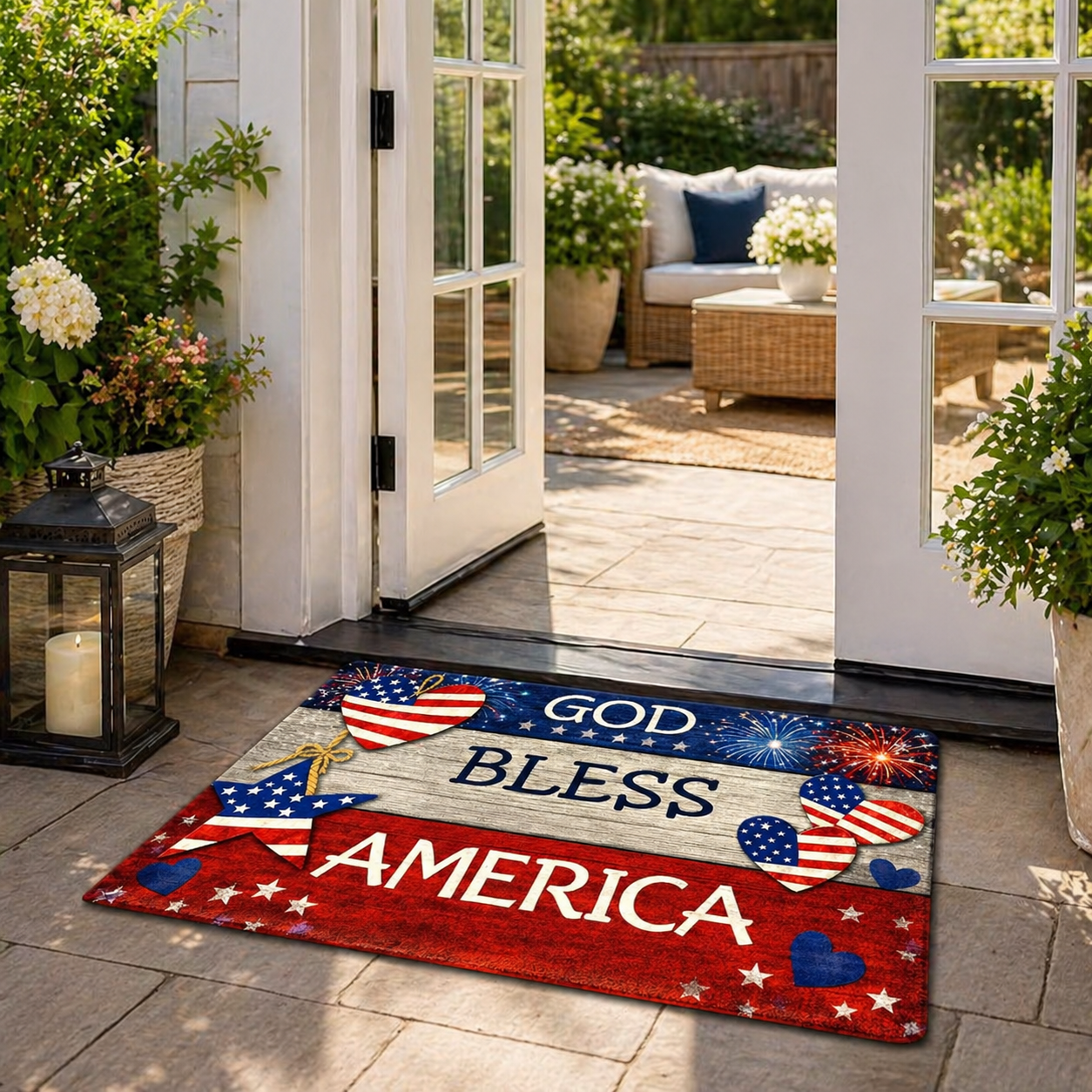 God Bless America Patriotic Diatom Mud Doormat – America 250th Front Door Décor