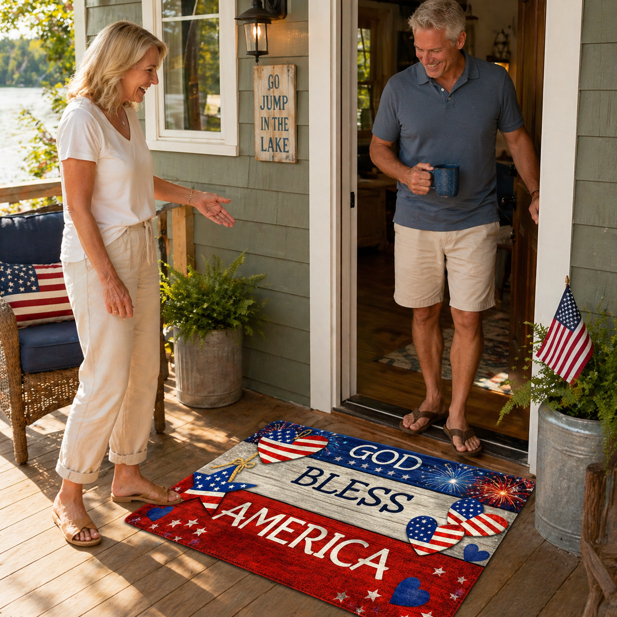 God Bless America Patriotic Diatom Mud Doormat – America 250th Front Door Décor