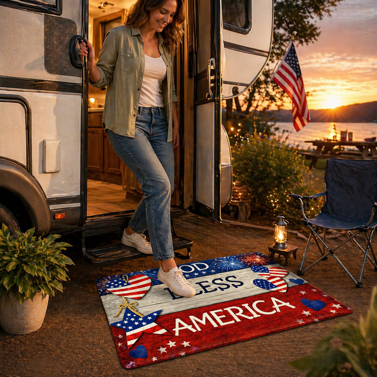 God Bless America Patriotic Diatom Mud Doormat – America 250th Front Door Décor