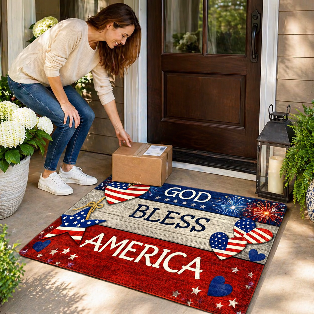 God Bless America Patriotic Diatom Mud Doormat – America 250th Front Door Décor